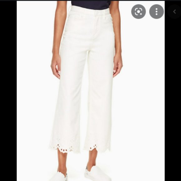 Kate Spade 32 Cutwork Denim White Scallop Jeans Straight Crop EUC WORN ONCE - Picture 1 of 11